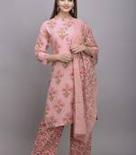 Jaipur Fashion Mode Womens Rayon Printed Straight Kurta Palazzo Duptta Set (Pink)
