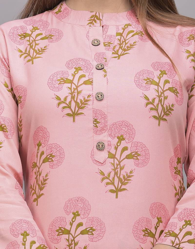 Jaipur Fashion Mode Womens Rayon Printed Straight Kurta Palazzo Duptta Set (Pink)