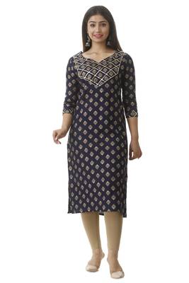 UseCart Rayon gold printed & Gotta Patii  kurta & kurti Navy Blue 1
