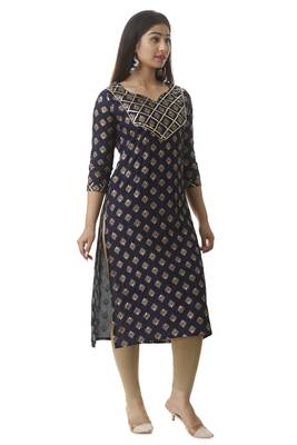 UseCart Rayon gold printed & Gotta Patii  kurta & kurti Navy Blue 2