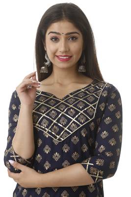 UseCart Rayon gold printed & Gotta Patii  kurta & kurti Navy Blue 4