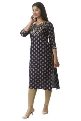 UseCart Rayon gold printed & Gotta Patii  kurta & kurti Navy Blue 5