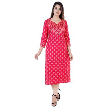 UseCart Rayon gold printed & Gotta Patti Work  kurta & kurti pink 1
