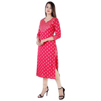UseCart Rayon gold printed & Gotta Patti Work  kurta & kurti pink 3