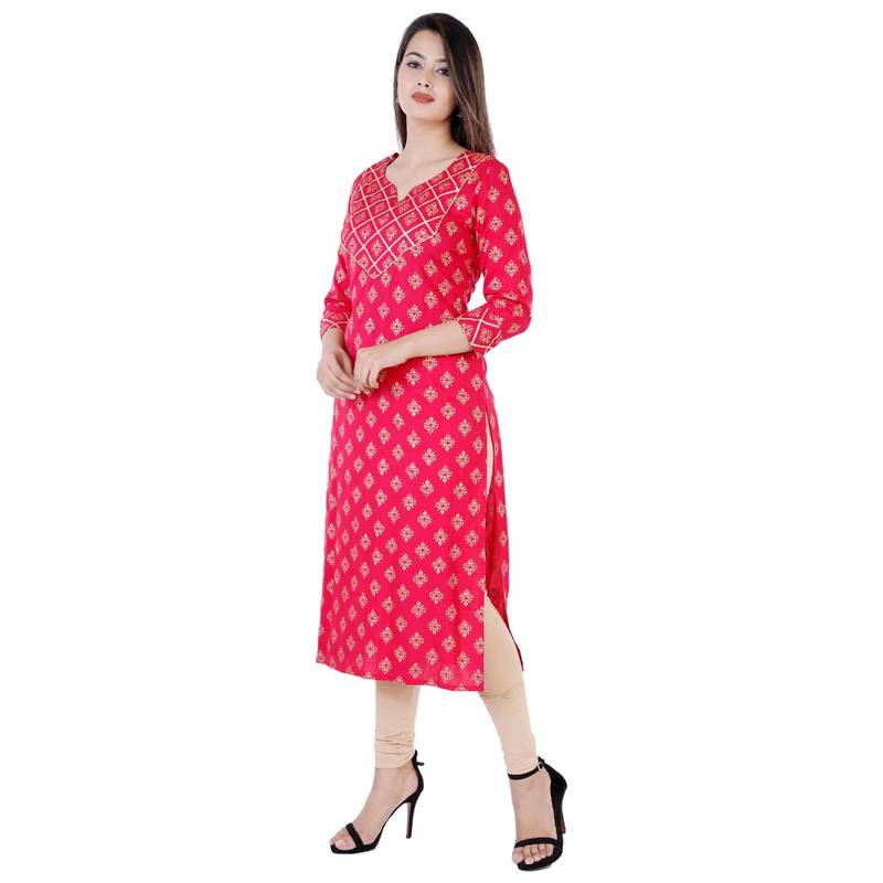 UseCart Rayon gold printed & Gotta Patti Work  kurta & kurti pink