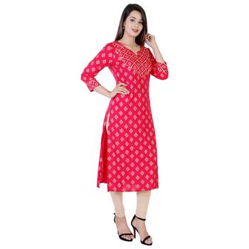 UseCart Rayon gold printed & Gotta Patti Work  kurta & kurti pink 4