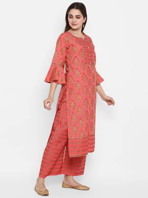 Coral printed cotton long-kurtis 2