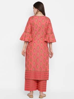 Coral printed cotton long-kurtis 4