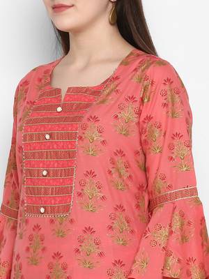 Coral printed cotton long-kurtis 5