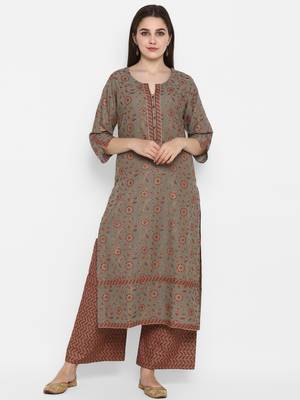 Grey printed cotton long-kurtis 1