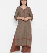 Grey printed cotton long-kurtis
