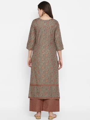 Grey printed cotton long-kurtis 4