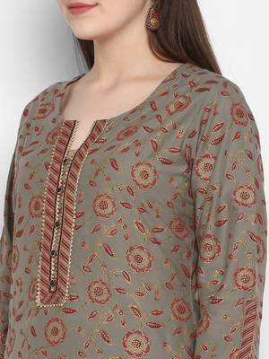 Grey printed cotton long-kurtis 5