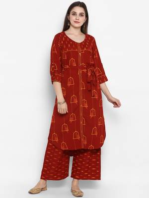 Maroon printed cotton long-kurtis 1