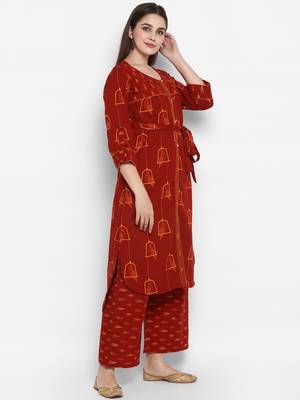Maroon printed cotton long-kurtis 2