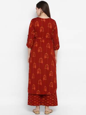 Maroon printed cotton long-kurtis 4