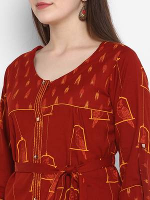 Maroon printed cotton long-kurtis 5