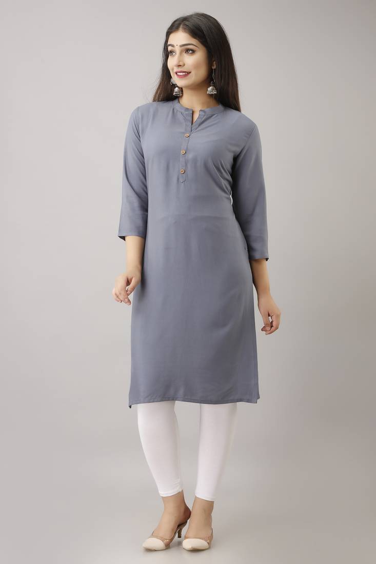 Mirraw Classiques Plain Grey Regular Rayon Stitched Kurtis