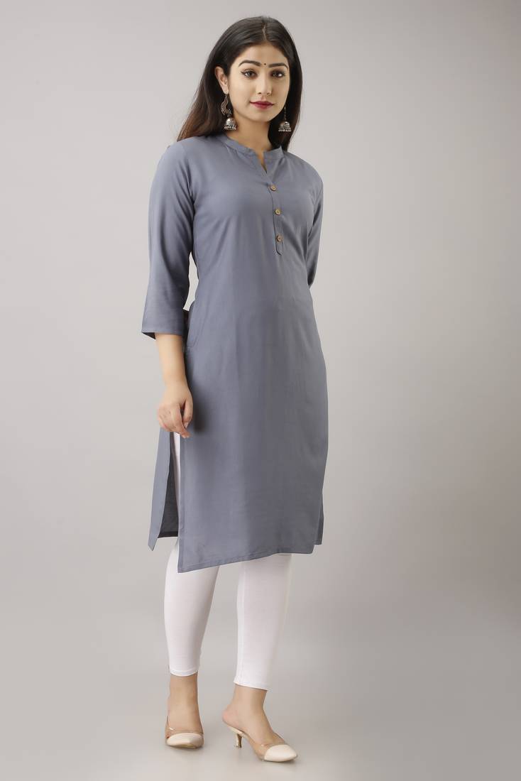 Mirraw Classiques Plain Grey Regular Rayon Stitched Kurtis