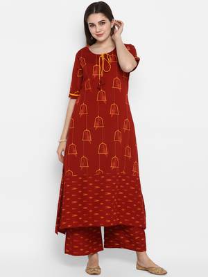 Maroon printed cotton long-kurtis 1