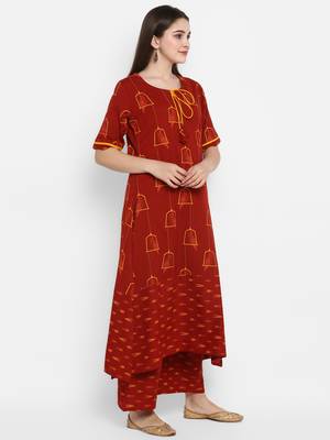 Maroon printed cotton long-kurtis 2