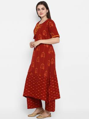Maroon printed cotton long-kurtis 3