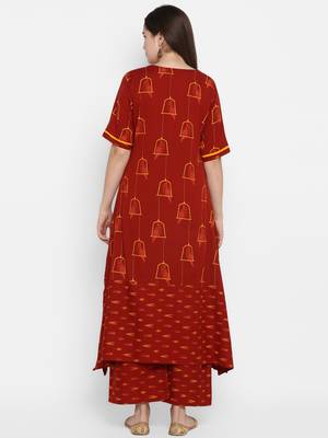 Maroon printed cotton long-kurtis 4