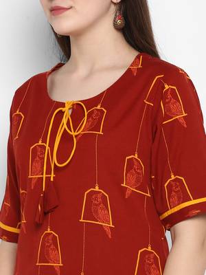 Maroon printed cotton long-kurtis 5