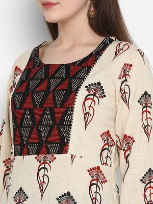 Beige printed cotton long-kurtis 5