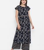 Navy-blue printed cotton long-kurtis