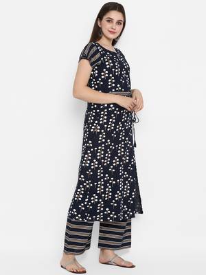 Navy-blue printed cotton long-kurtis 2