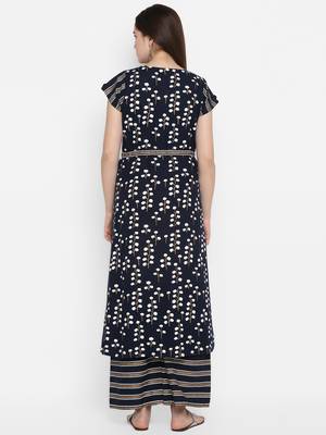 Navy-blue printed cotton long-kurtis 4