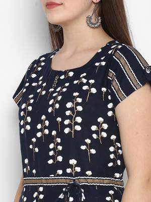 Navy-blue printed cotton long-kurtis 5