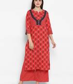 Coral printed cotton long-kurtis