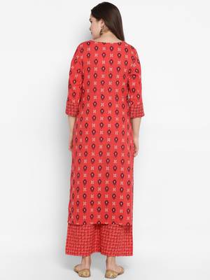 Coral printed cotton long-kurtis 4