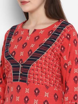 Coral printed cotton long-kurtis 5