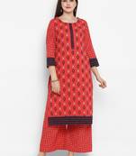 Coral printed cotton long-kurtis