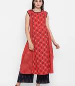 Coral printed cotton long-kurtis