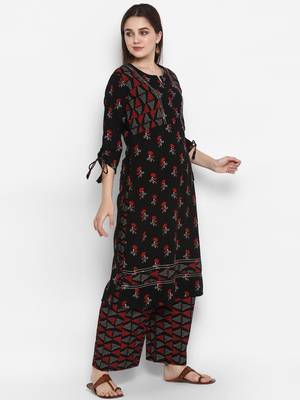 Black printed cotton long-kurtis 2