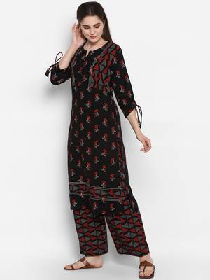 Black printed cotton long-kurtis 3