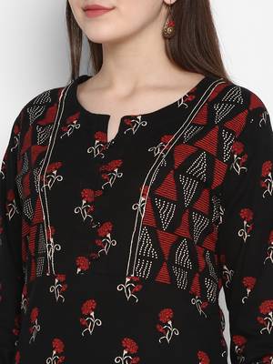 Black printed cotton long-kurtis 5