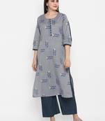 Grey printed cotton long-kurtis