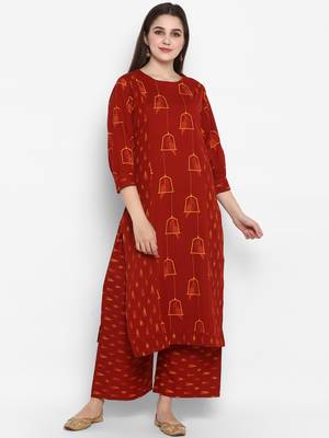 Maroon printed cotton long-kurtis 1