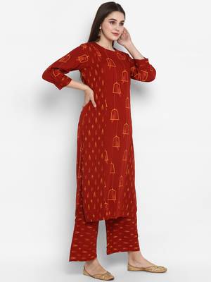Maroon printed cotton long-kurtis 2