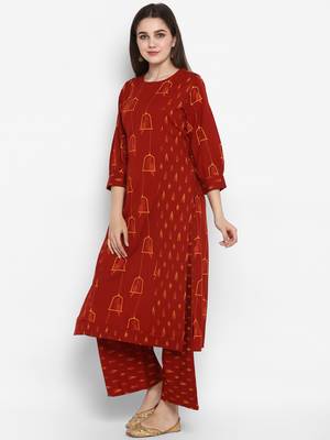 Maroon printed cotton long-kurtis 3