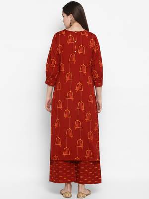 Maroon printed cotton long-kurtis 4