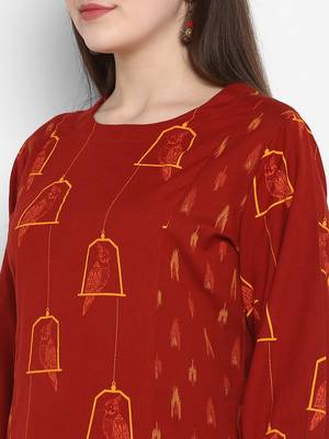 Maroon printed cotton long-kurtis 5