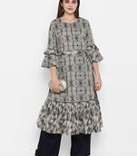 Grey printed cotton long-kurtis