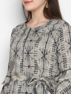 Grey printed cotton long-kurtis 5