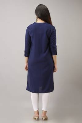 Mirraw Classiques Plain Navy Blue Regular Rayon Stitched Kurtis 2
